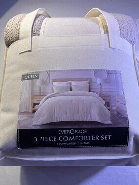 Evergrace 3 Piece Comforter Set Queen Cream Textured Waffle Weave, NWT